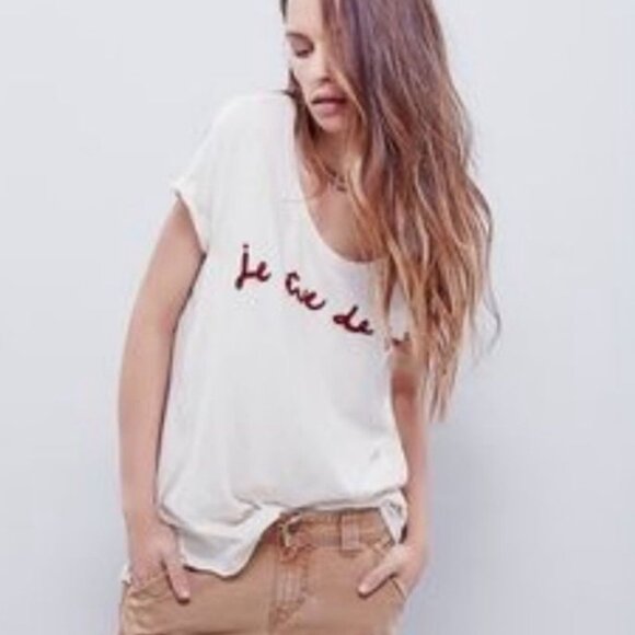 We The Free Gray Scoop Neck Embroidered Short Sleeve‎ Tee Relaxed Fit XS - Picture 10 of 10